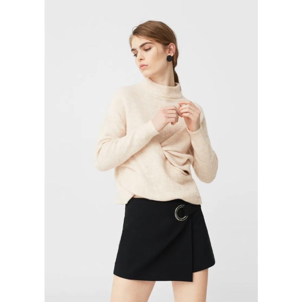 Mango Suit Womens 6 Cream Long Sleeve Knot Front Wool Blend Knit Sweater